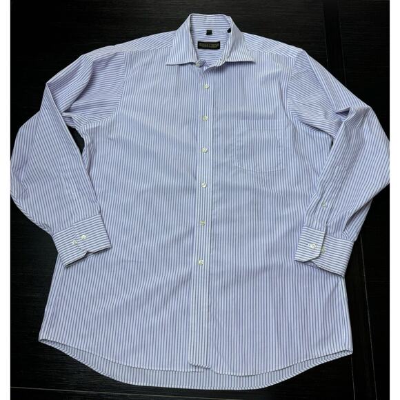 Donald J. Trump Collection Men’s Non Iron Button Up Size 16 32/33 Striped Purple - Picture 1 of 5